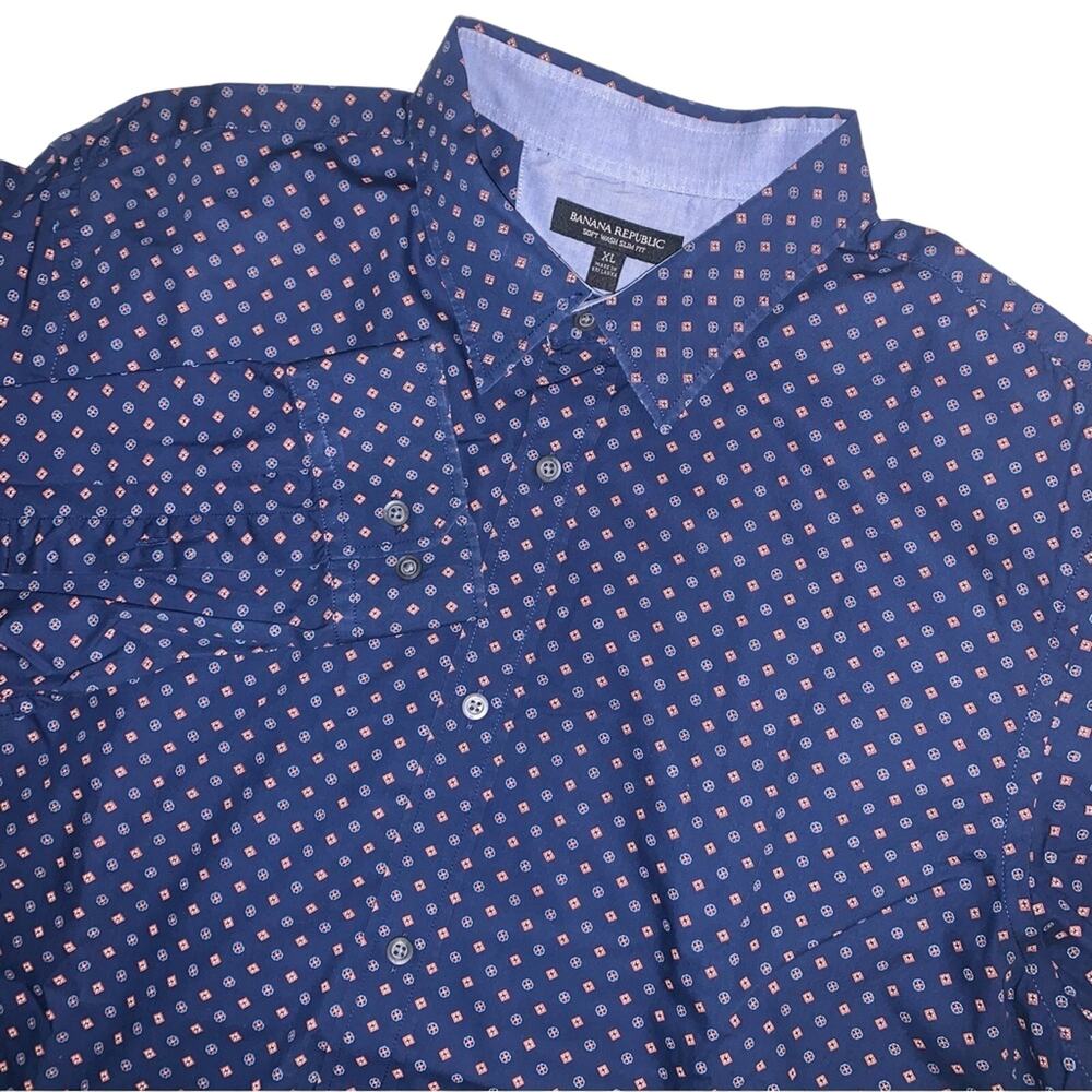 Banana Republic Men's XL 100% Cotton Soft Wash Slim Fit Blue Button Down Foulard